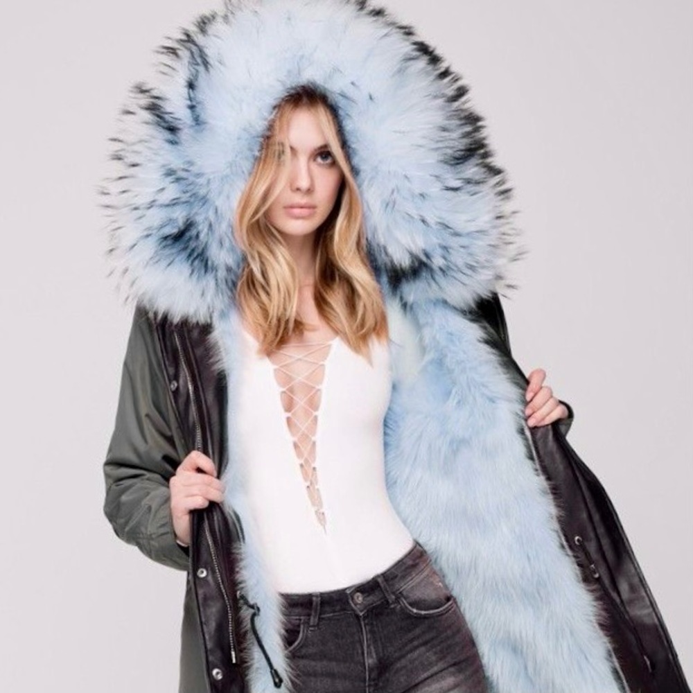 Nicole Benisti Fur Lined Chelsea Parka in Military/Sky-Blue